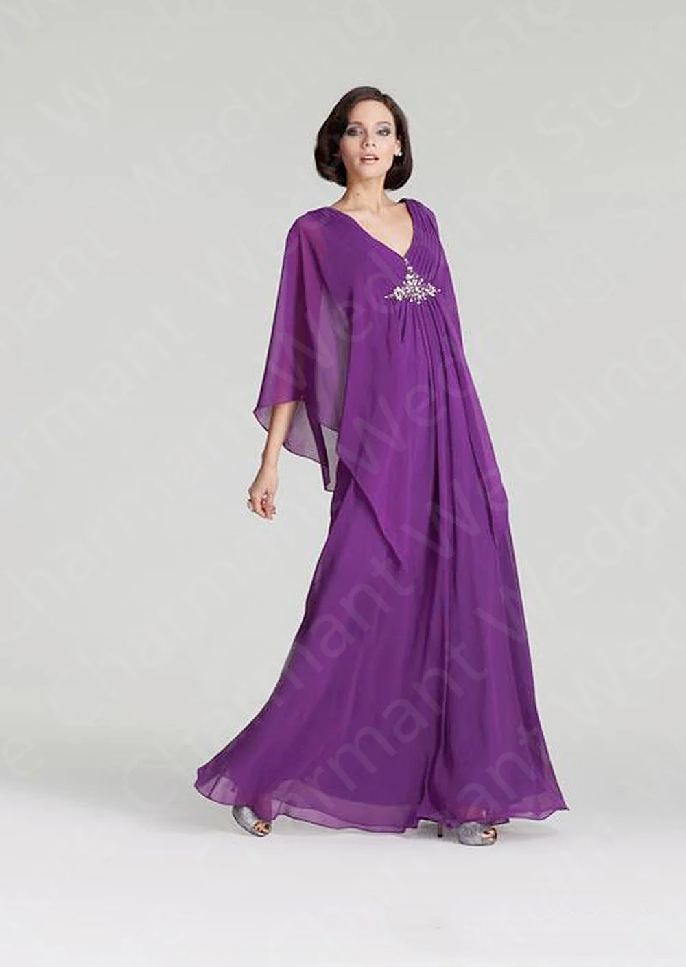 Graceful Purple Mother Of the Bride Dresses 2025 On Sale Simple Prom Gowns Chiffon 3/4 Sleeves Madre Vestidos V Neck Back Out