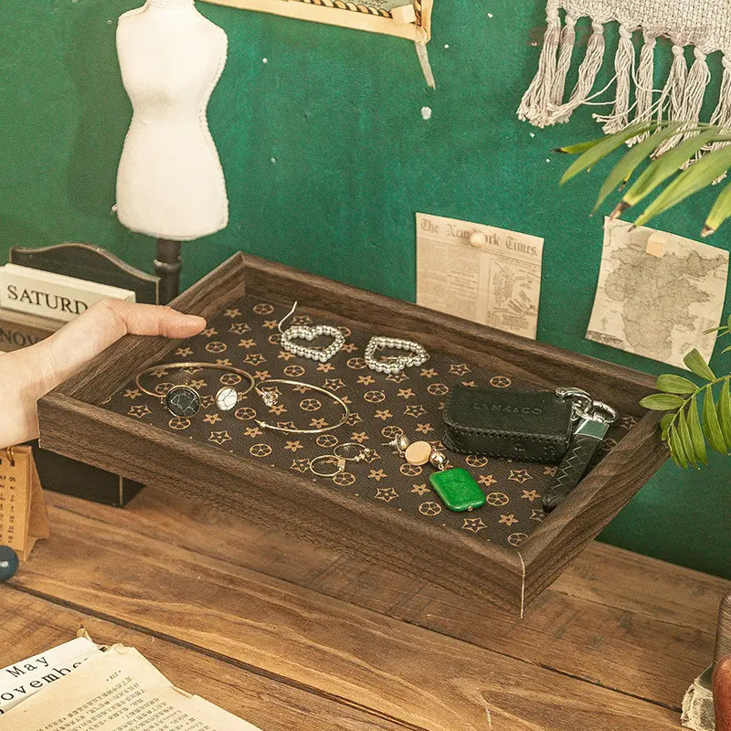 Rectangular Desktop Jewelry Display Key Entryway Storage Box Light Leather Chinese Tea Tray Household ddmythur