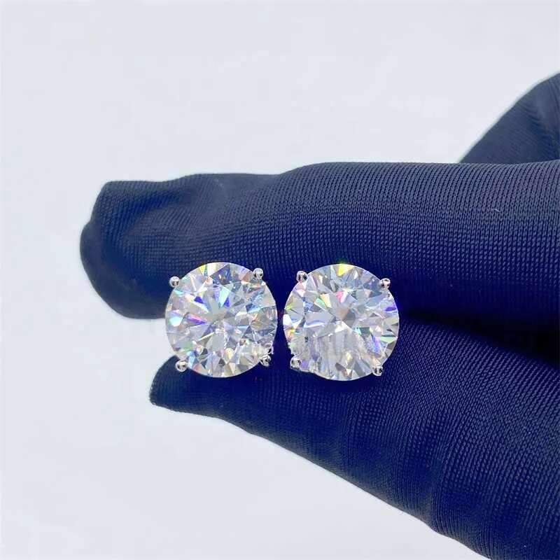 Affordable Price Screw Back VVS Moissanite Hip Hop S Sier 10K 14K Gold Dia Round Solitaire Stud Earrings