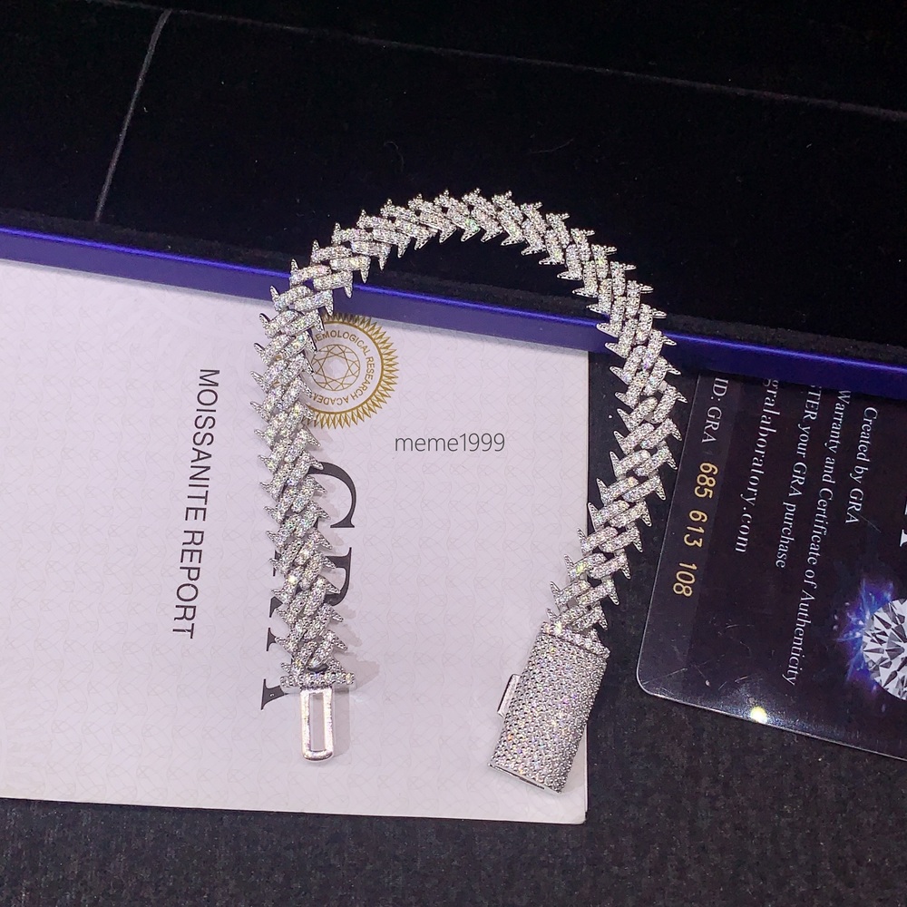Fine Jewelry 925 Silver 10MM Thorns Spike Design Moissanite Cuban Bracelet Custom Men Iced Out Hip Hop Cuban Link Chain