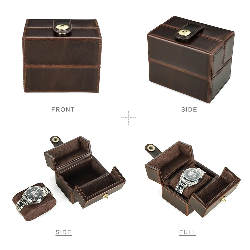 CONTACTS FAMILY Retro Cowhide Leather Single Slot Storage Case HandmadeTravel Portablel Watch Holder with Pillow 250819