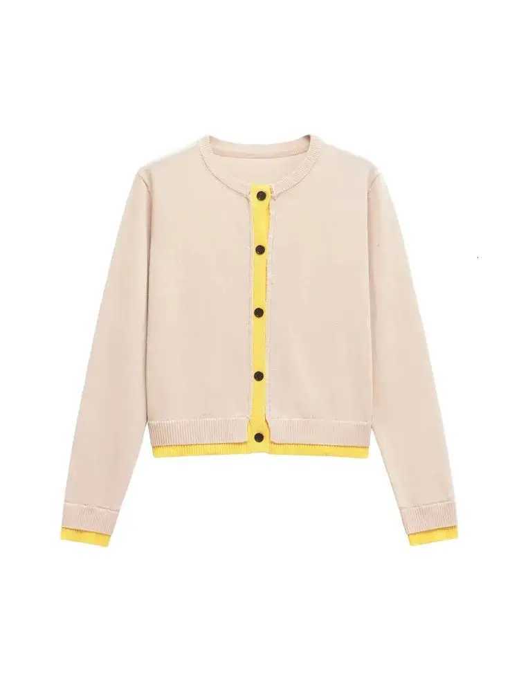 TRZA Womens Patchwork Cropped Knit Cardigan Sweater O-Neck Long Sleeve Fashion Outerwear Chic Top XJ250819