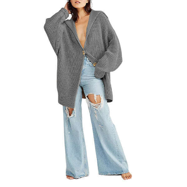 Winter New Temu Women's Fashion Turn-Down Collar Loose Plus Size Sweater Coat For Women B5