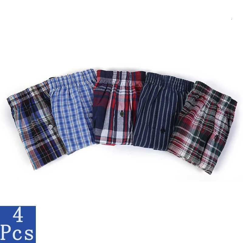 4 Pcs/Lot Mens 00% Cotton Sleep Underpants Underwear Boxers Shorts Casual Plaid Comfortable Homewear Striped Beach Underwear W250819