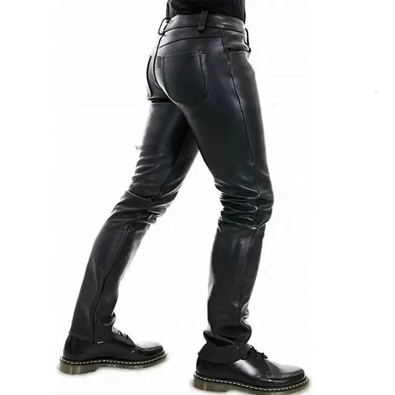 2022 Mens Leather Pants New Solid Color PU Leather Motorcycle Pants Elastic Leisure Punk Style Slim Fit Full Length Trousers W250819