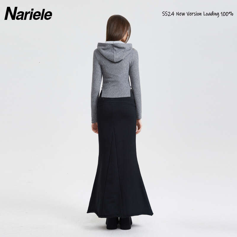 Hot Girl Pocket Decoration 25 Spring New Solid Color Zipper Hooded Slim Fit Long Sleeve T-Shirt For Women B3