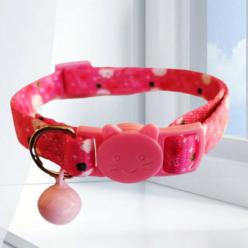 New Valentine's Day Pet Supplies Kitten Collar Printed Neck Ring Colorful Bell Chain Cat Head Safety Buckle Necklace