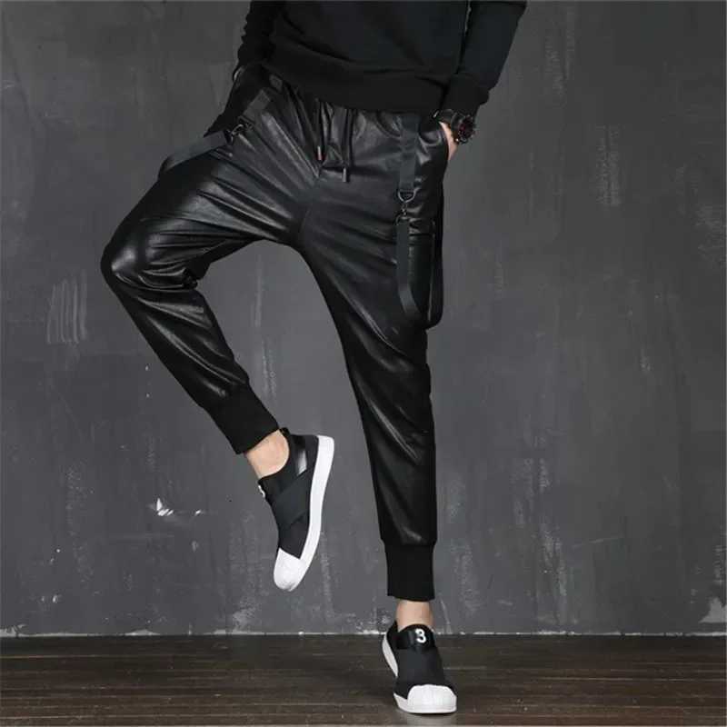 High Elastic Leather Pants for Men Windproof and Waterproof Winter Small Feet Trendy and Long Cycling Street Mens Leather Pants W250819