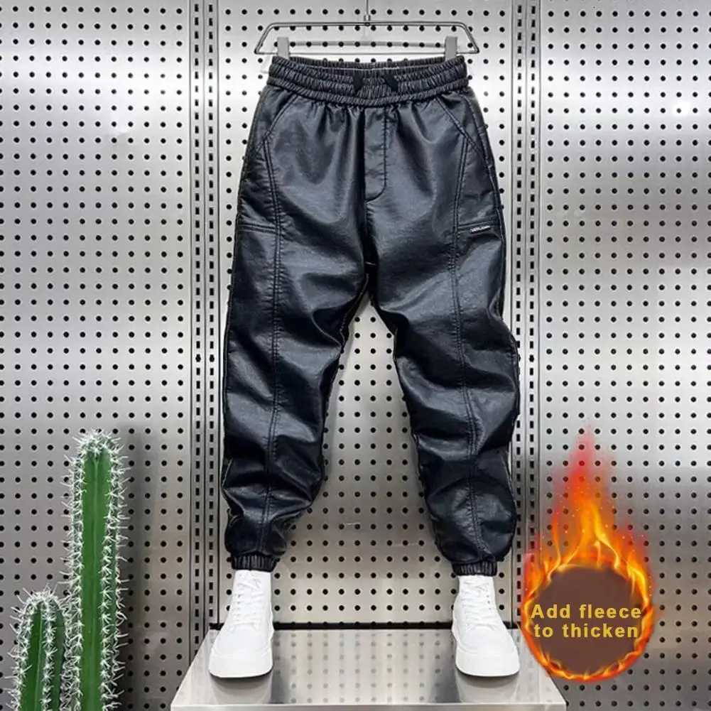 Waterproof Pants Faux Leather Trousers Windproof Waterproof Faux Leather Mens Pants with Elastic Waist Ankle-banded for Cycling W250819