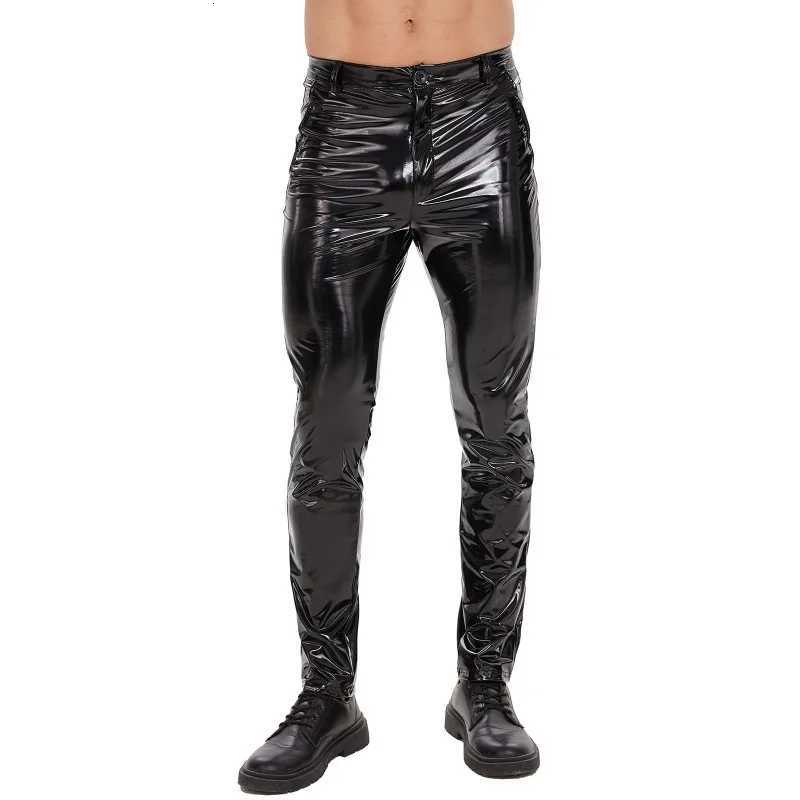 Patent Leather Trousers Men Skinny Long Pan Motorcycle Straight Pants Male Slim Fit Pencil Trousers Handsome Streetwear Cool Leggings W250819