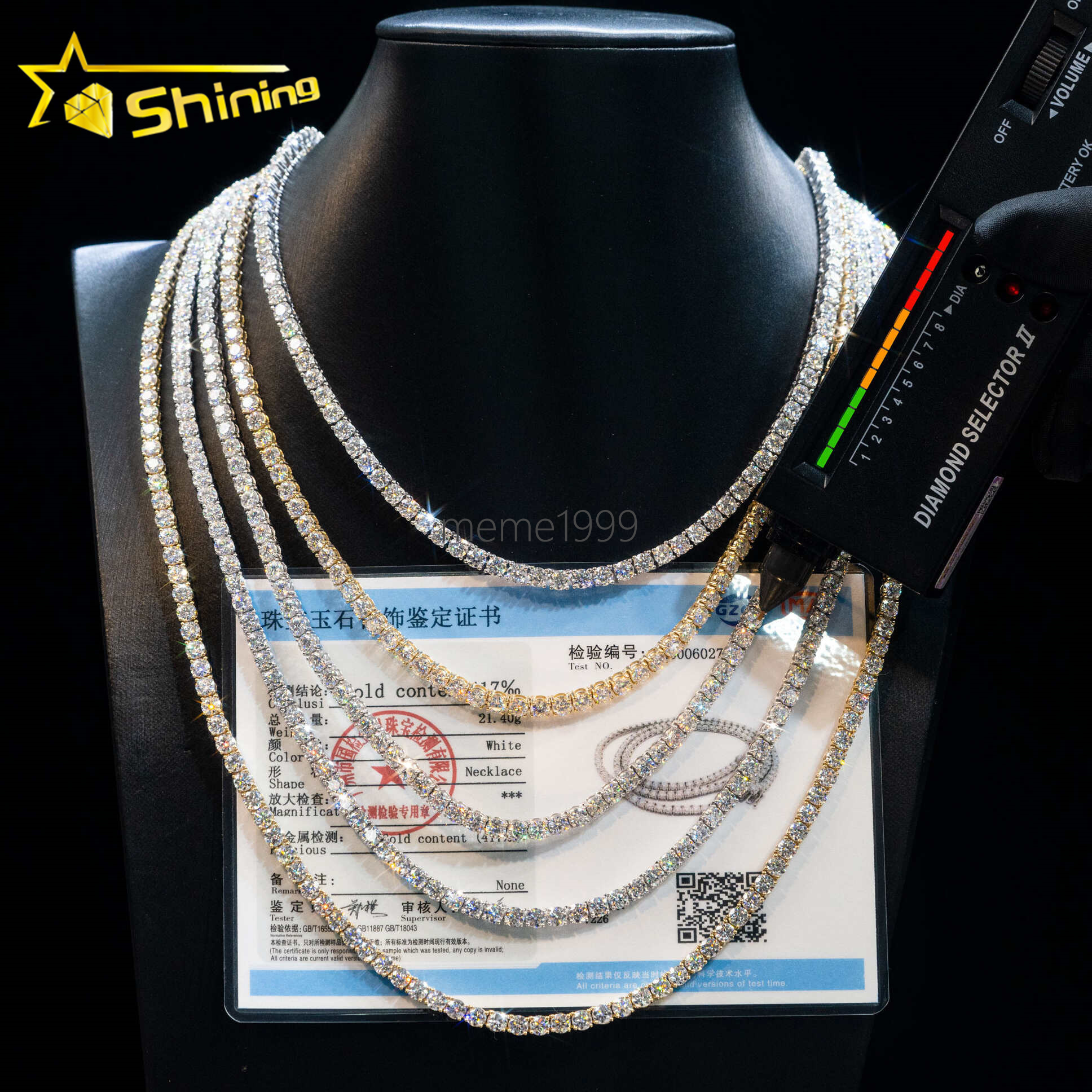Direct Factory 3MM Custom Luxury 10K Real Solid Gold Hip Hop Lab Grown Diamond-HPHT Tennis Chain Necklace