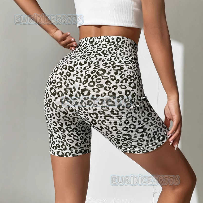 High-waisted Solid Color Leopard Print Fitness High-waisted Slim Yoga Leggings Shorts Five-point Pants H250819