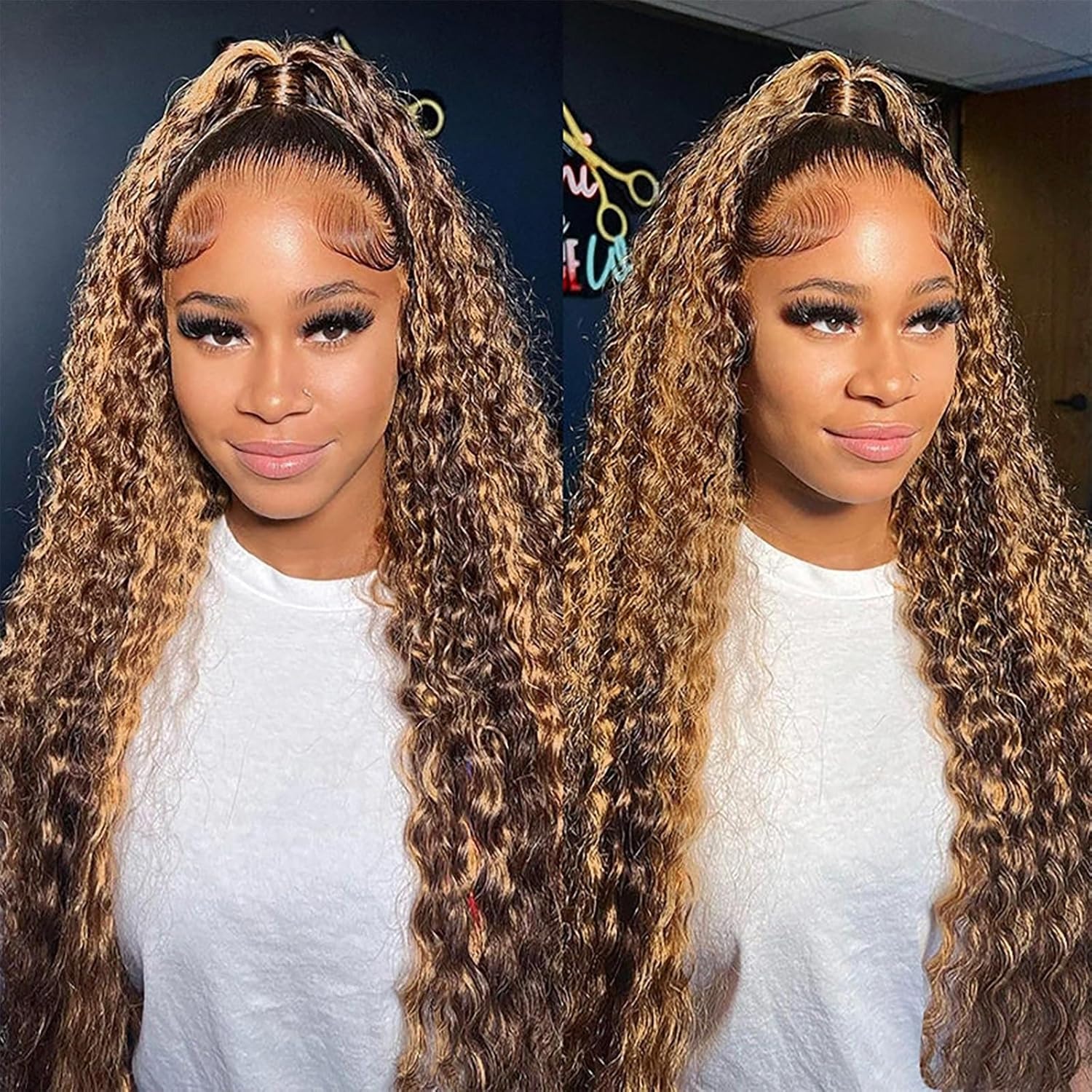 Highlight Blonde Deep Wave Lace Front Wigs 200% Density Lace Frontal Closure 5X5 Lace Front Human Hair Wigs Pre Plucked For Black Women