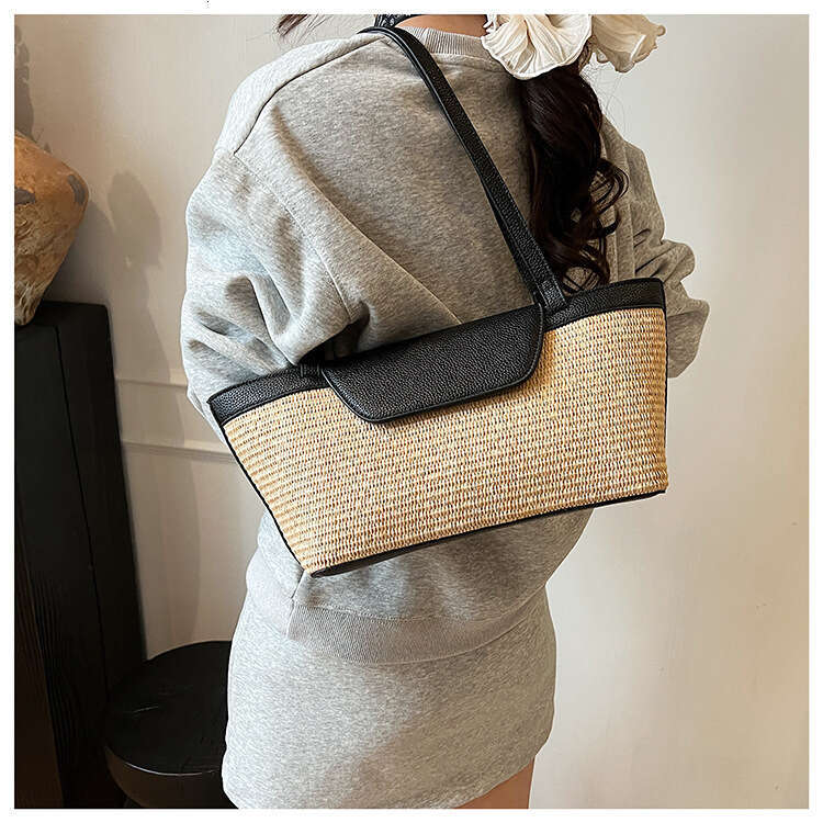 French Style Niche Designer Straw Large Capacity Tote for Women 2025 Summer Bags Casual Vacation Beach Woven Shoulder Bag Trendy