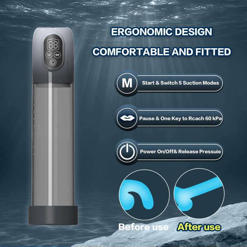 Mens Waterproof Digital Penis Trainer - 5 Frequency Modes Vacuum Physical Assistance Enlarger XJ250819