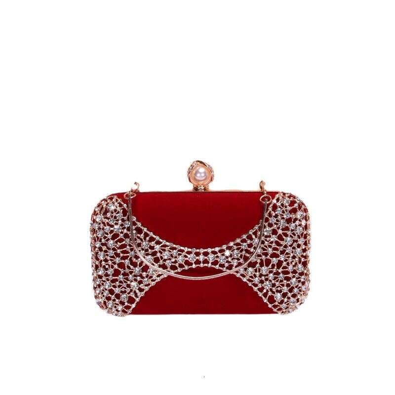 Hot Style Of The Season, Noble And Elegant Metal Hollow Carved Veet Pearl Handle Evening Party Clutch Bag