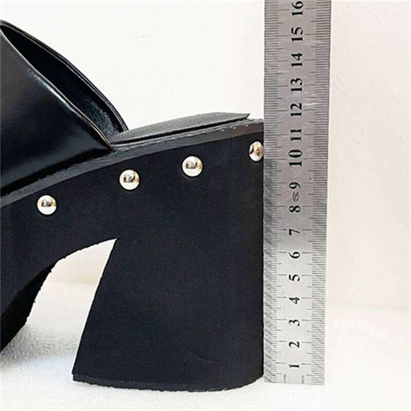 Eilyken Fashion Design Rivets Solid Platform Slippers Women Thick Bottom High Heels Shoes Summer Party Dress Zapatos Mujer