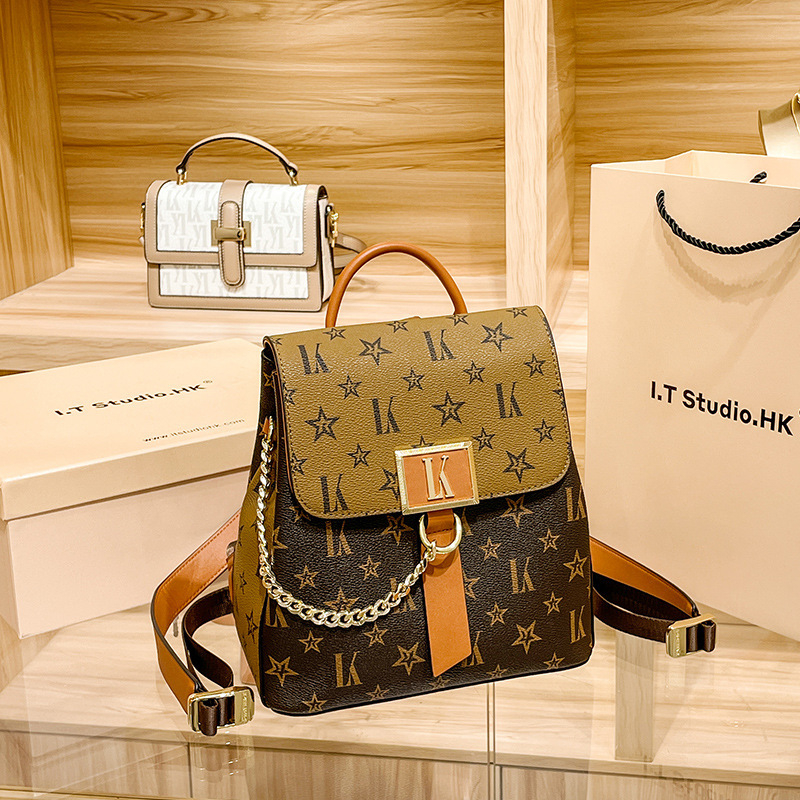 LORDLY KNACK designer bag light luxury genuine leather Backpack bag versatile high-quality fashion printed letters backpack for woman