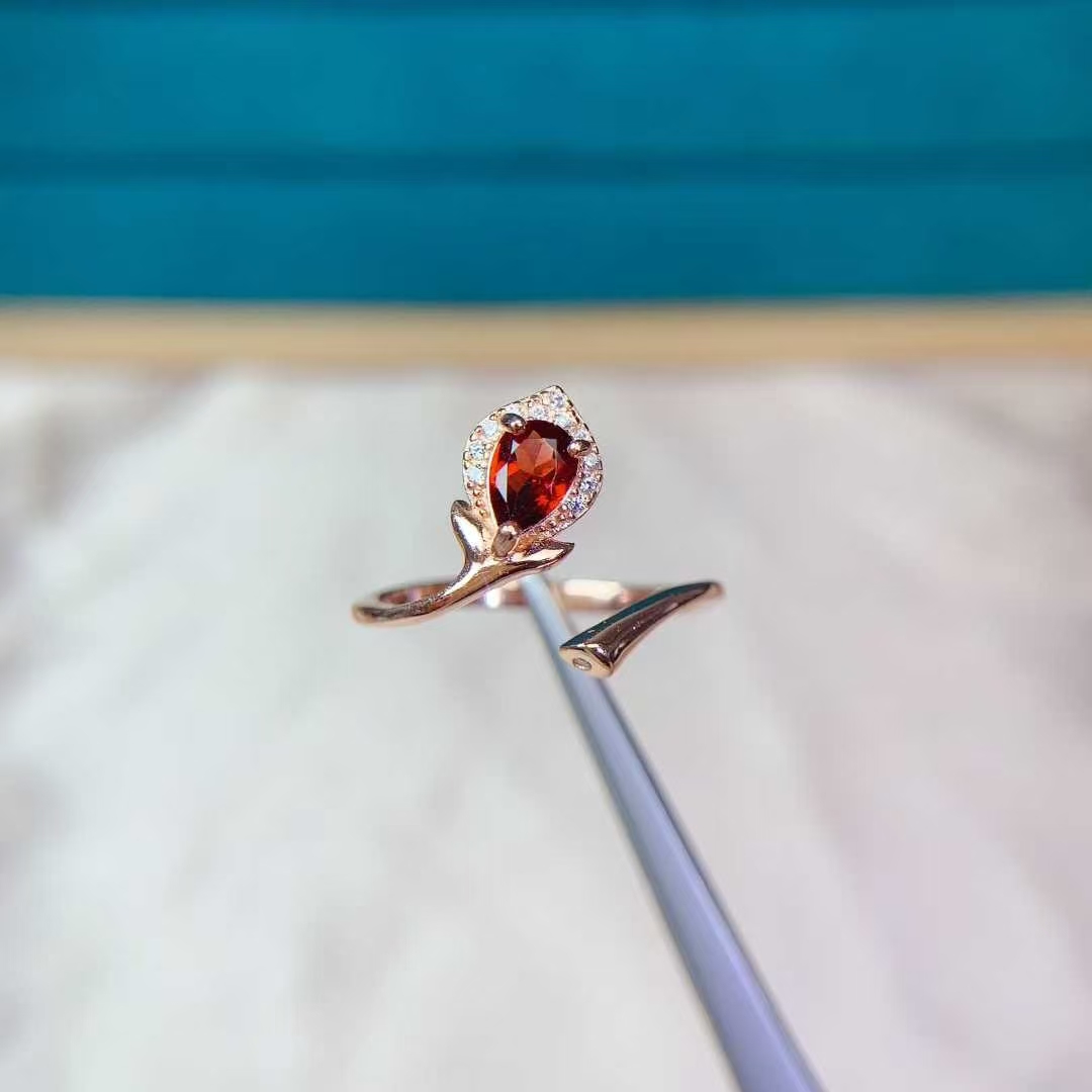 925 Silver designer ring genuine garnet silver ring 4mm*6mm 0.35ct natural garnet jewelry birthday gift for wife