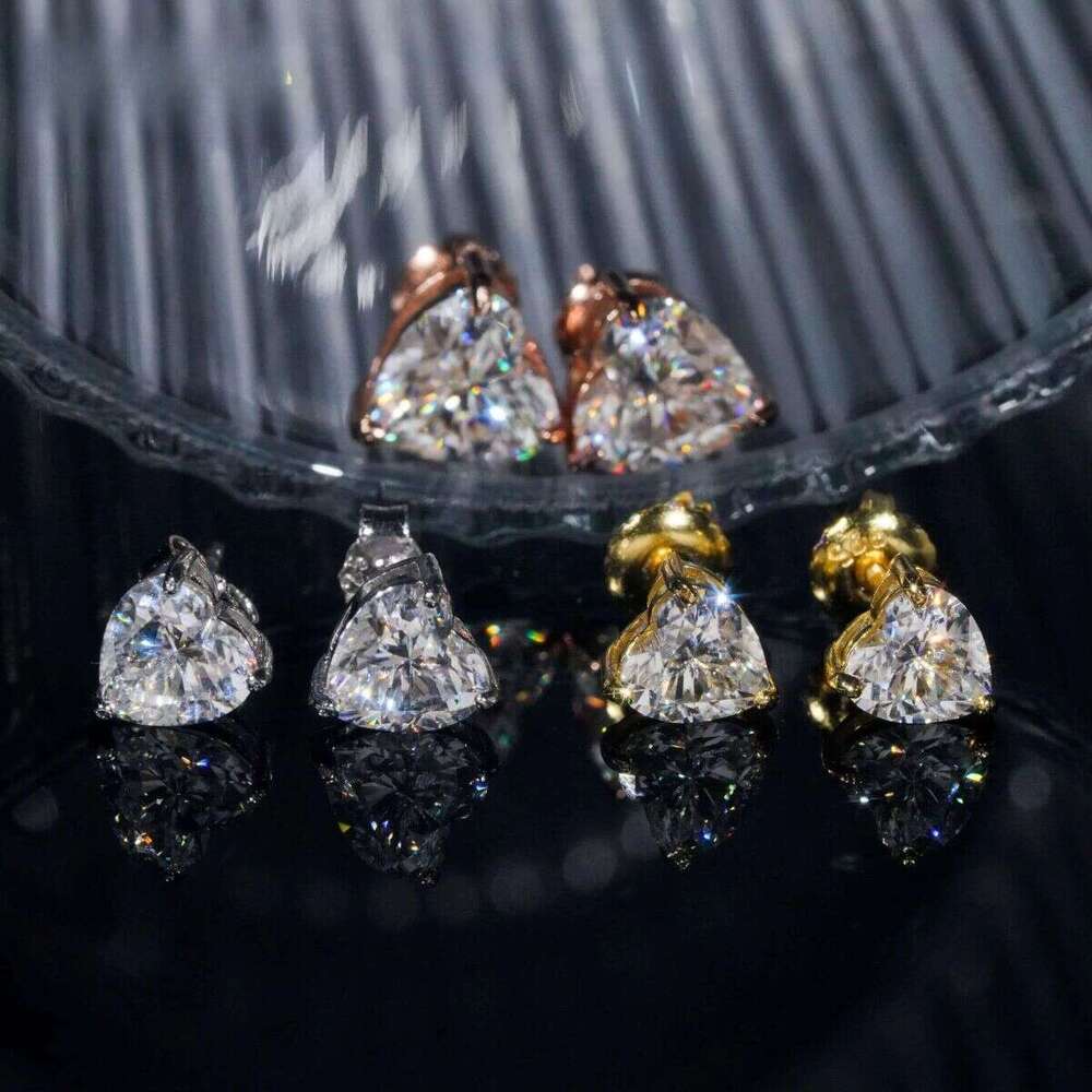 Fine Jewelry Women Sier Stud Pass Dia Tester Heart Shape Moissanite Earrings Ready to Ship