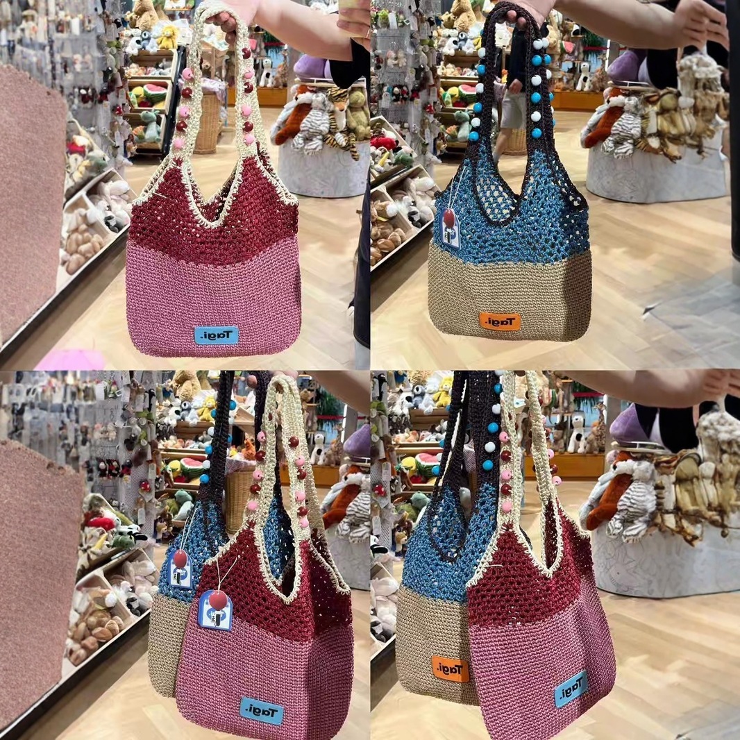 2025 Autumn New Handmade Wooden Bead Handbag Commuter Color Block Single Shoulder Woven Bag Women's Crossbody Bag Designer Bag Women's Shoul