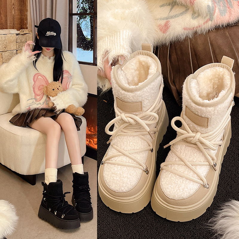 designers boots plus size women snow boot flat bottomed midsole water-resistant thick zipper cotton shoes Flexible white black