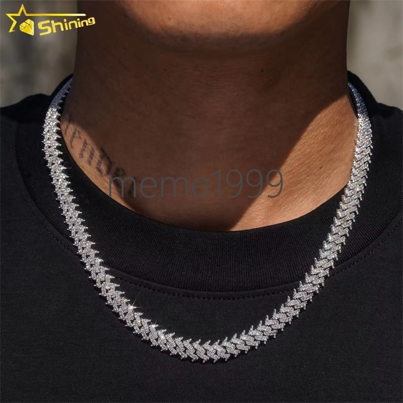 Pass Diamond Tester 925 Silver Hip Hop Jewelry Iced Out VVS Moissanite Diamond Spike Cuban Chain 10MM