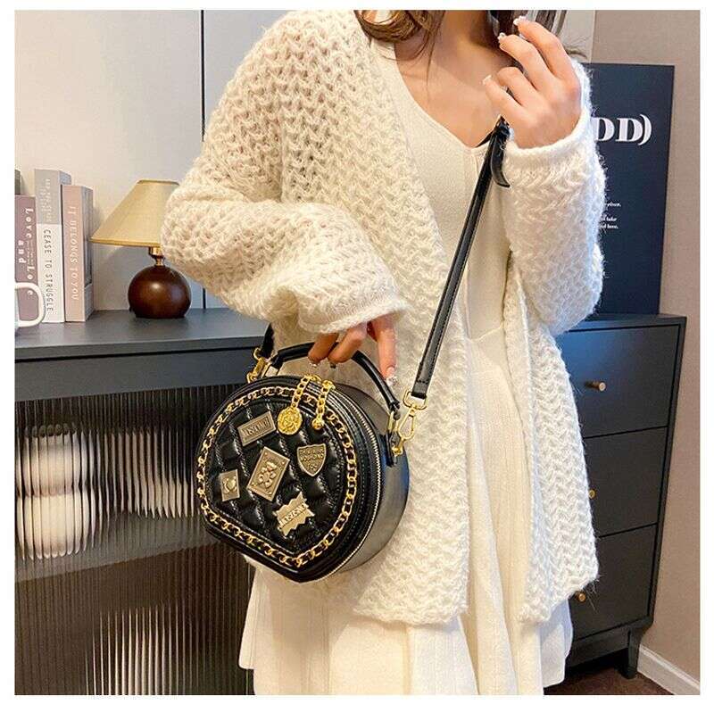 Xiaoxiangfeng New Korean Version Fashionable Personality Splicing Trend Single Shoulder Women's Crossbody Small Round Bag