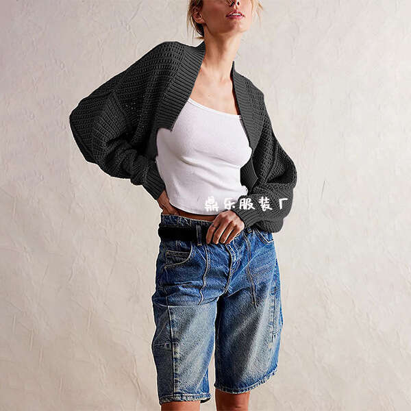 Autumn And Winter New Temu Fashion V-Neck Batwing Sleeve Knitted Cardigan Sweater Women's Clothing B5