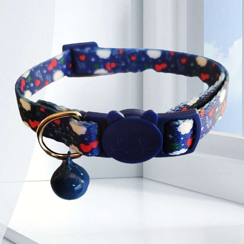 New Valentine's Day Pet Supplies Kitten Collar Printed Neck Ring Colorful Bell Chain Cat Head Safety Buckle Necklace