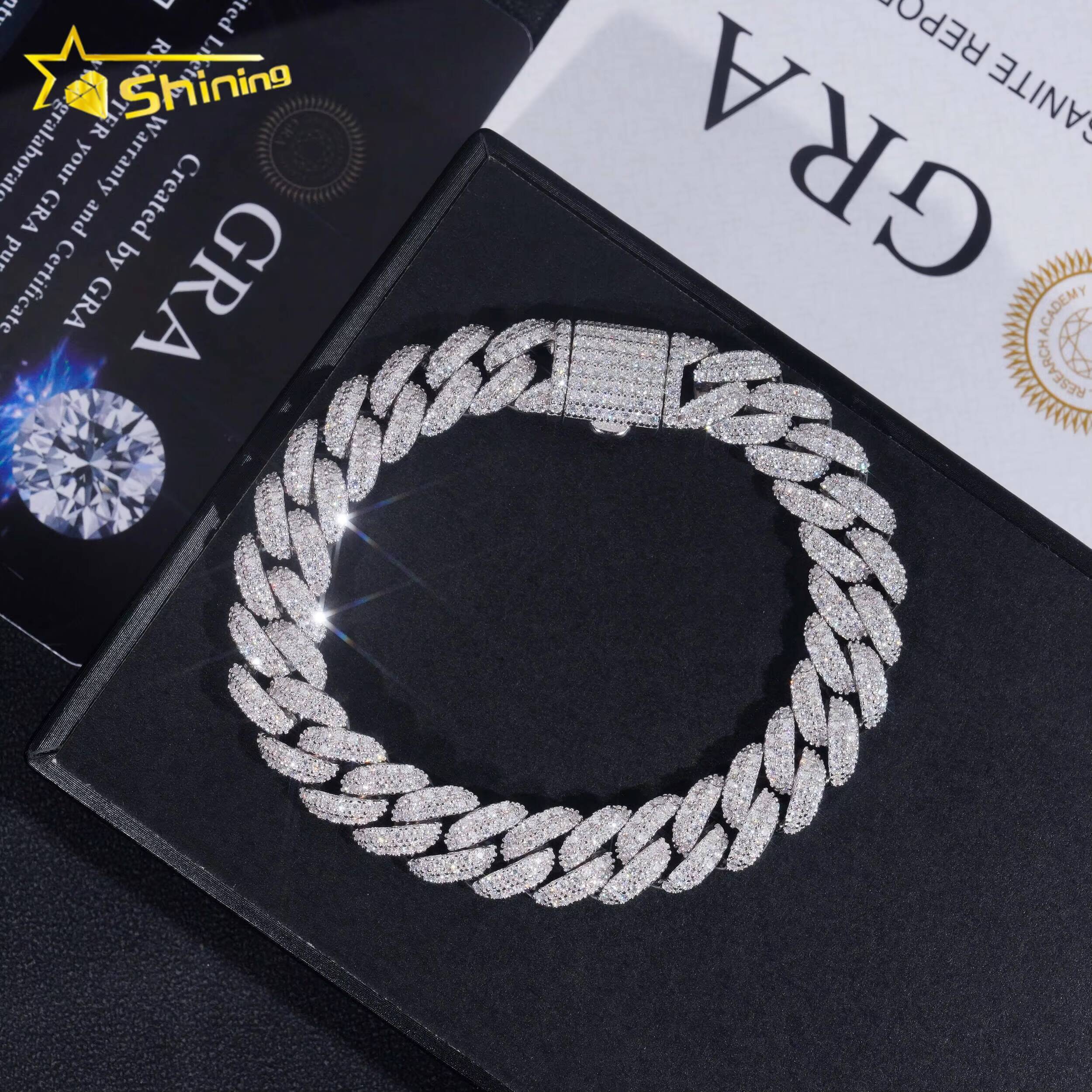 Factory Price High Quality VVS Diamond Two Row Moon Shape 925 Silver 10MM Moissanite Cuban Link Chain