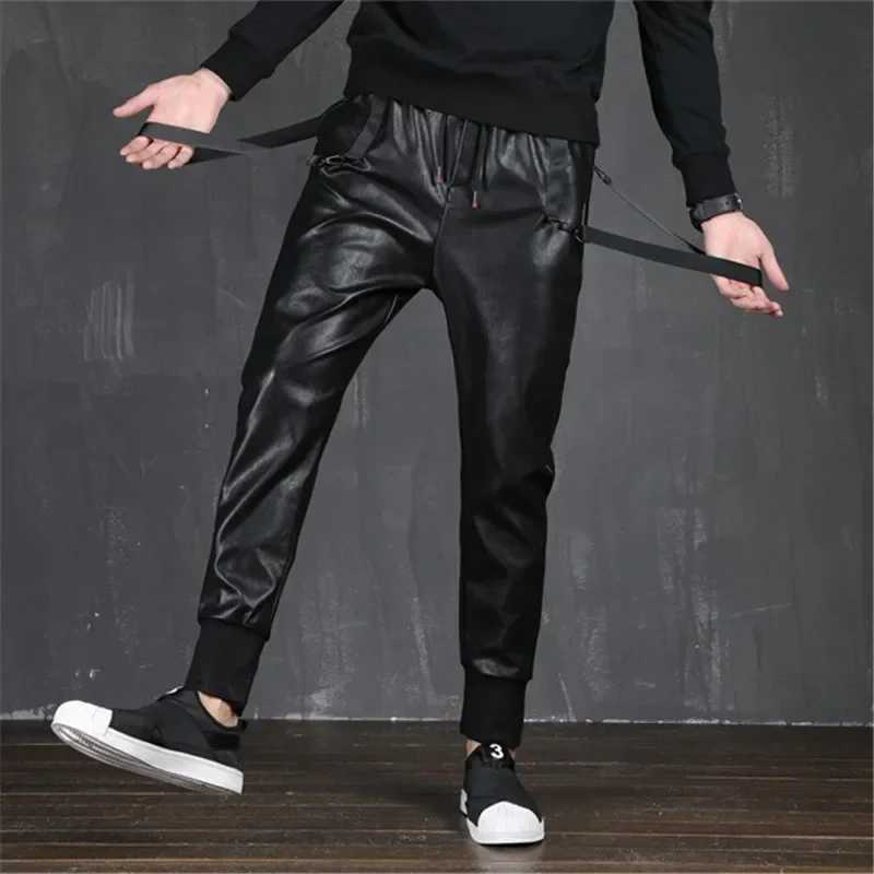 High Elastic Leather Pants for Men Windproof and Waterproof Winter Small Feet Trendy and Long Cycling Street Mens Leather Pants W250819