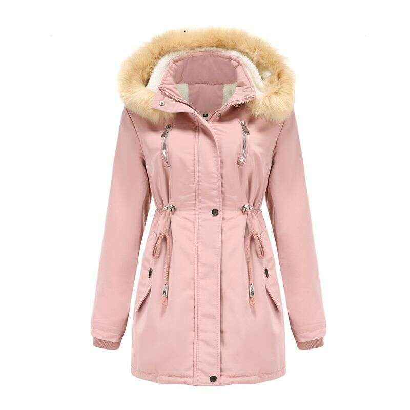 Women's lambswool cotton-padded jacket elastic waist detachable hood veet coat