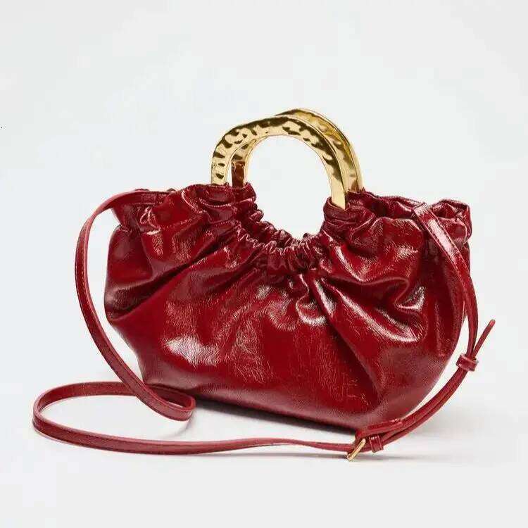 RUCHED HANDBAG, Fashionable Metal Handle Clutchs, Women's Handbags Design Crossbody Bag, Small Totes for Ladies