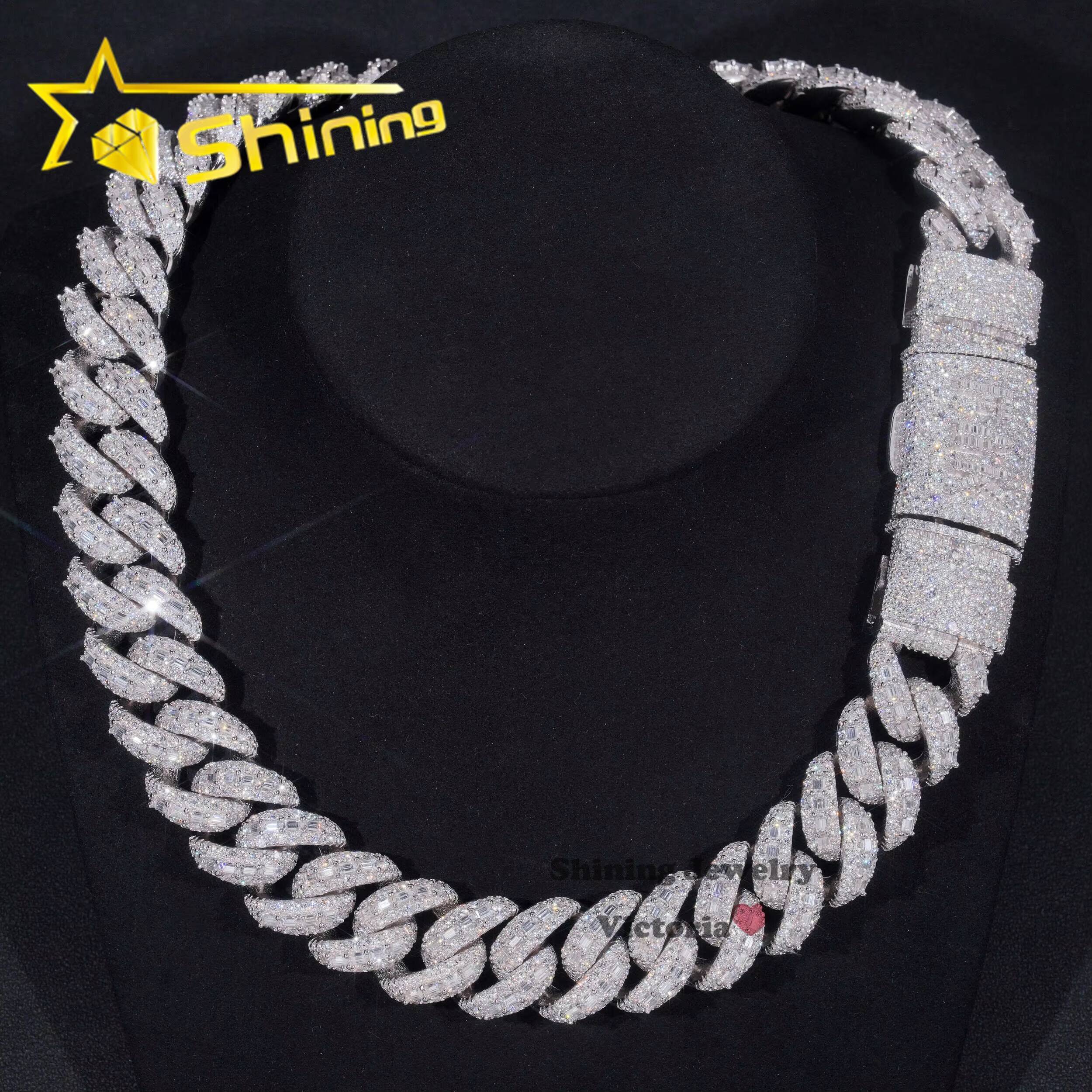 22MM S925 Solid Silver Iced Out Hip Hop Jewelry Moissanite Diamond VVS Miami Cuban Link Chain Mosaic Cuban Chain