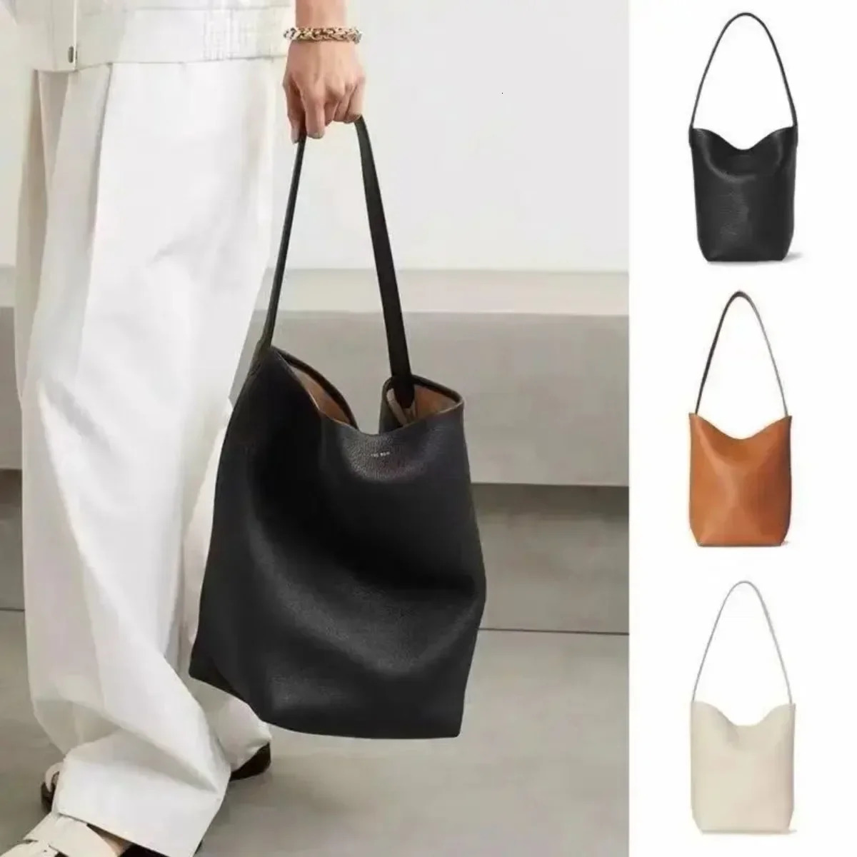 Large Capacity Women Bag Lazy Tote Leather Single Shoulder Bag Genuine Leather Handbag Casual Daypack Waist Pack Bucket Handbag 250818