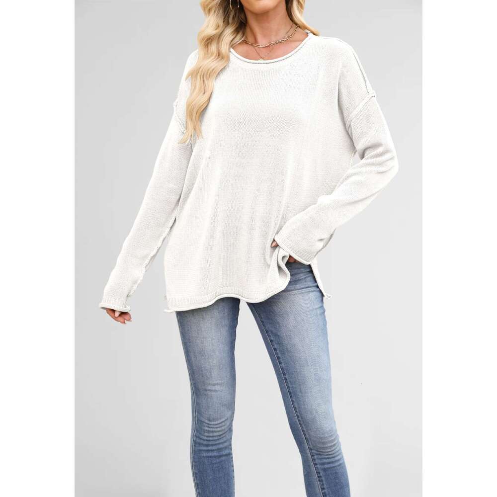 New Autumn Winter Women's Clothing Knitted Solid Color Round Neck Loose Versatile Basic Pullover Sweater B3