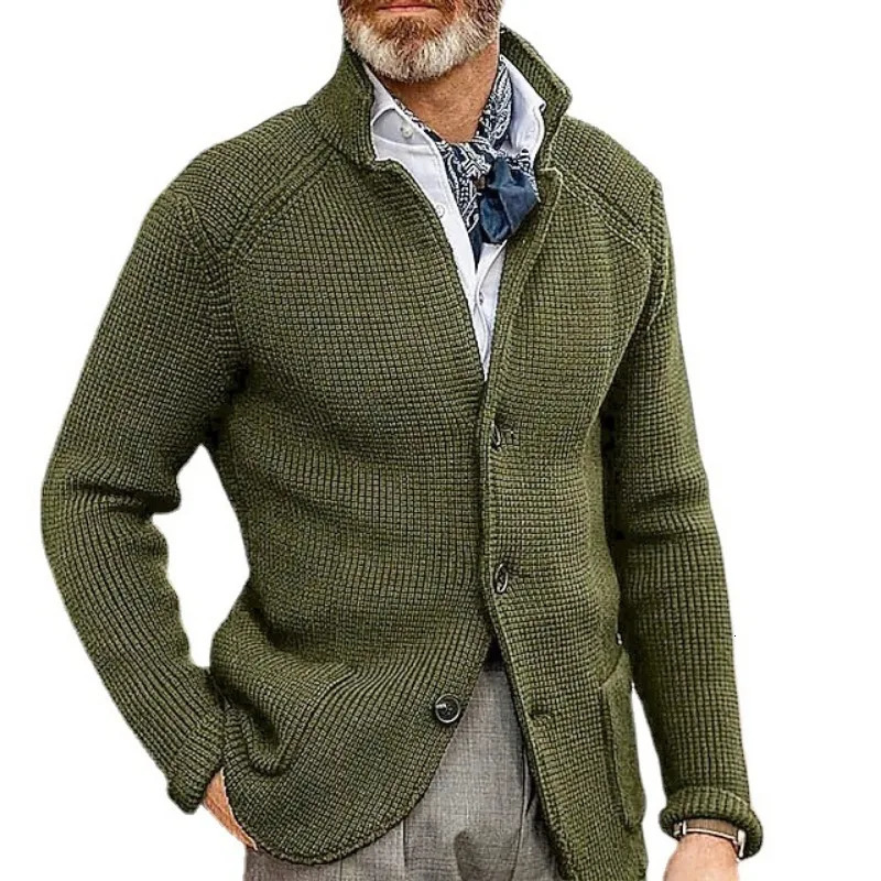 Men Single Breasted Cardigan Knitted Coat Autumn Winter Sweater Women Long Sleeve Standup Collar Slim Fit Top 250819