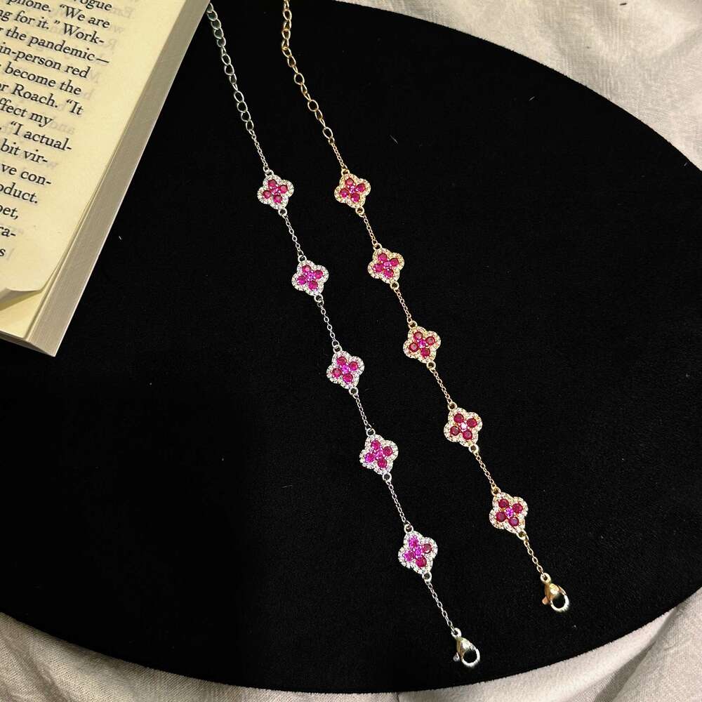 Hot luxury jewelry designer bracelet exquisite craftsmanship five petal clover purple zirconium petals exquisite bracelet full diamond gemstone bracel