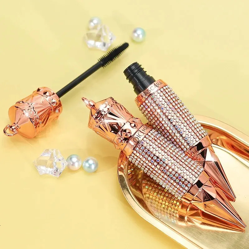 Mascara Waterproof Smudge Proof Elongate Eyelashes Makeup Tool Natural Thick Curling Rhinestone Decorative Shell 250818