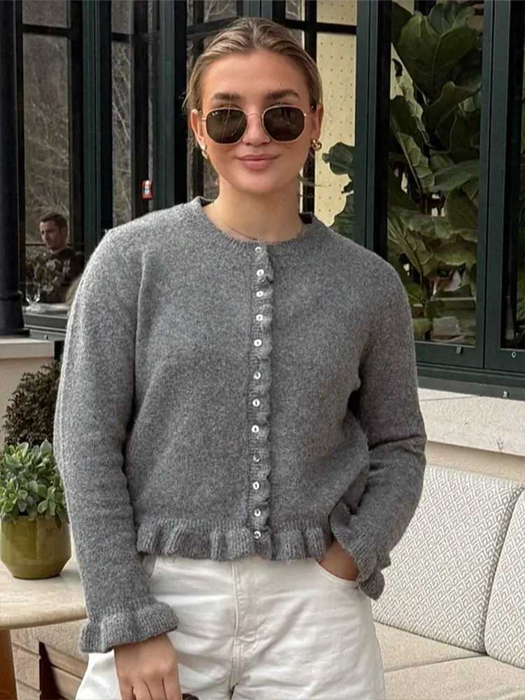 TRZA Women Casual Yellow Knitted Cardigan Single Breasted O Neck Butterfly Sweater Autumn Fe Solid Outerwear Tops XJ250819