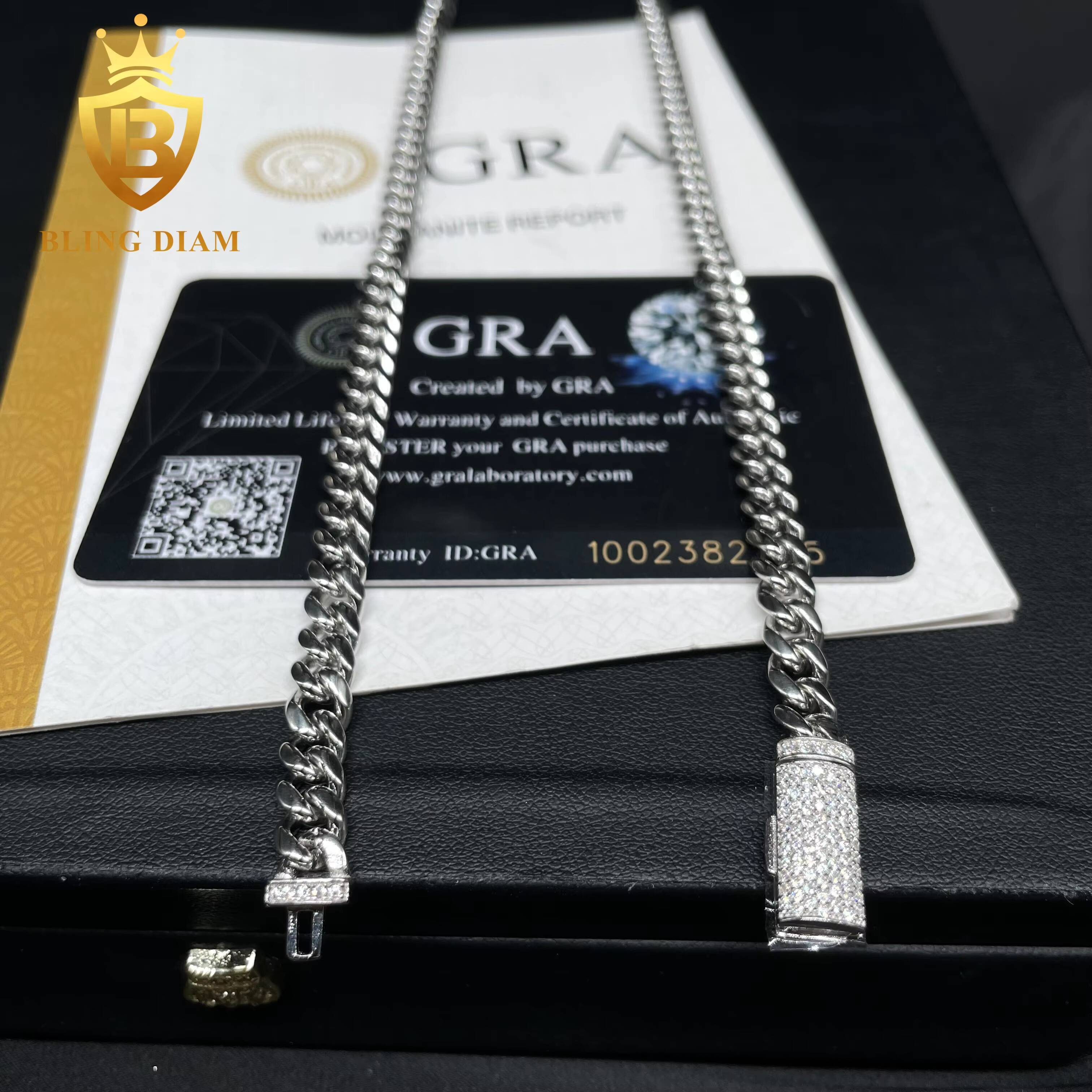 High Quality Hip Hop 6mm Stainless Steel Silver Cuban Link Chain Necklace Silver Moissanite Clasp for Women Men Jewelry