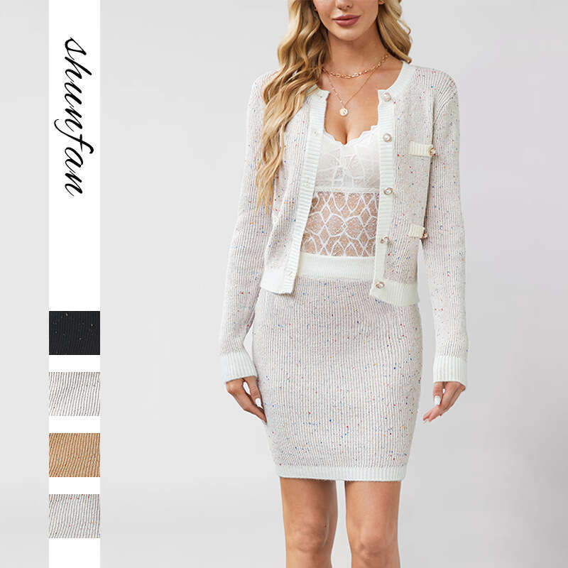 New Autumn And Winter Women's Clothing Knitted Cardigan Pocket Button Set B5