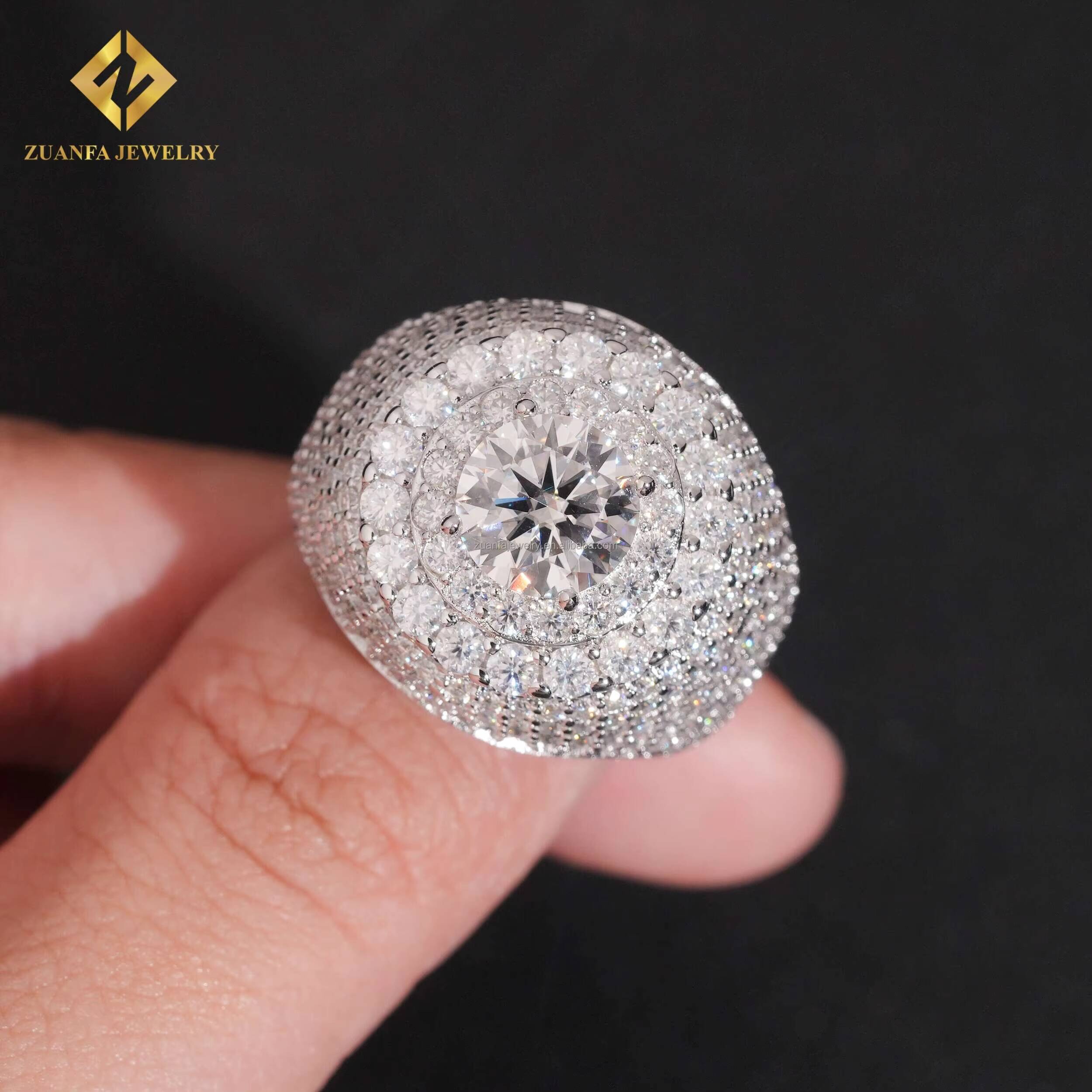 Bulk Stock in USA Warehouse Pass Diamond Tester Flower Shape GRA Certificates 925 Silver VVS Moissanite Diamond Hip Hop Man RingA
