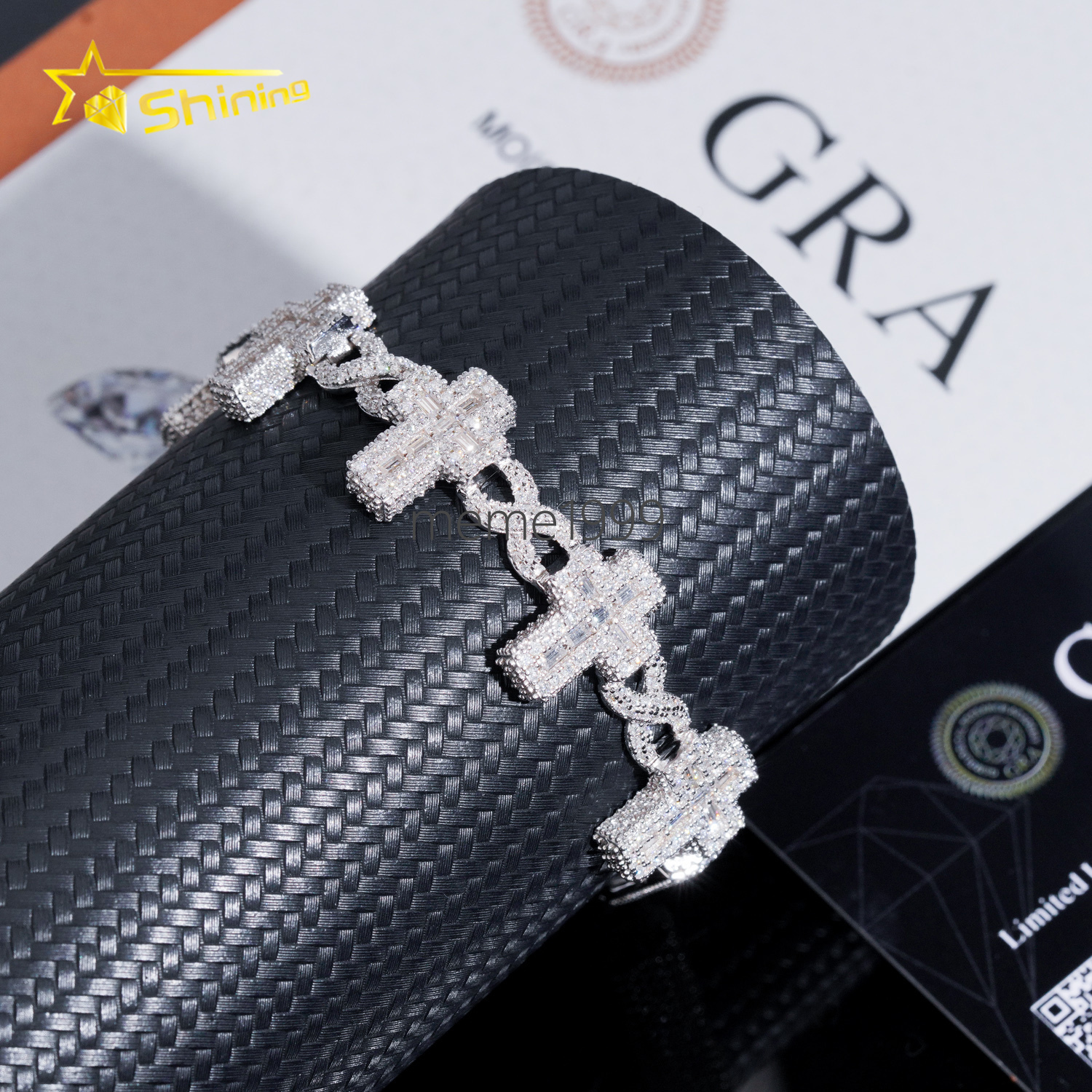 Luxury bling baguette Moissanite Cross Infinity Link Chain Sterling Silver 925 iced out jewelry moissanite diamond Bracelet