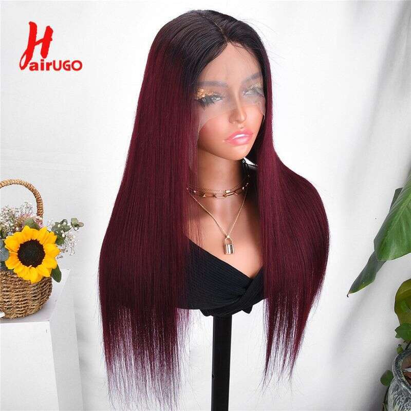 T1b/99J Straight Bury T Front Human Hair Brazilian Remy Omber Lace Frontal Wigs For Women Synthetic wigs