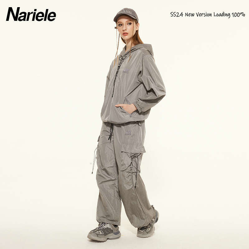 Workwear Set Trendy Brand Spring And Autumn Design Hooded Top Loose Straight Casual Pants B5