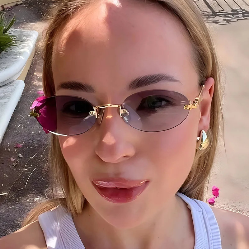Frameless Oval Personality Sunglasses Ins Style Summer Sun Protection Sunglasses High-End Fashion Sunglasses UV400 250815