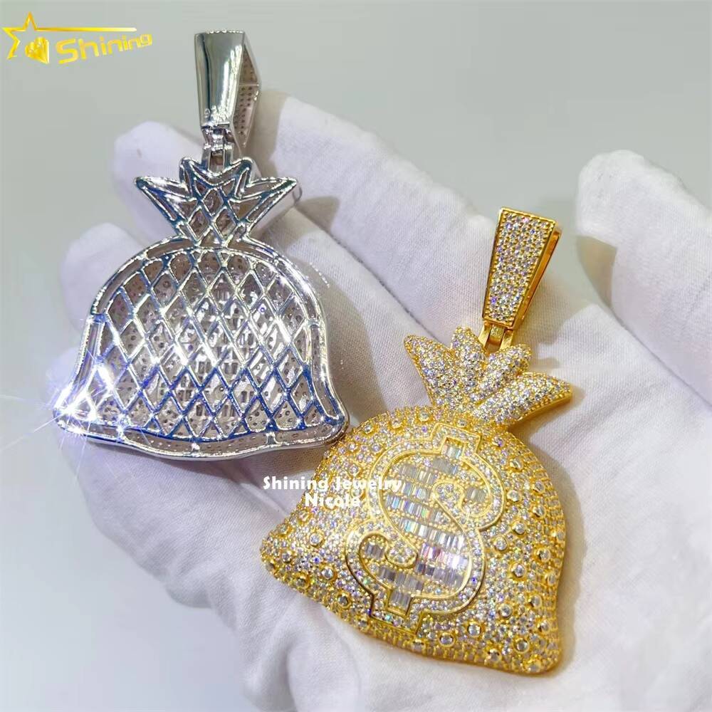 Top Quality Pass Diamond Tester 925 Sterling Silver Money Bag Hip Hop Custom Moissanite Pendant
