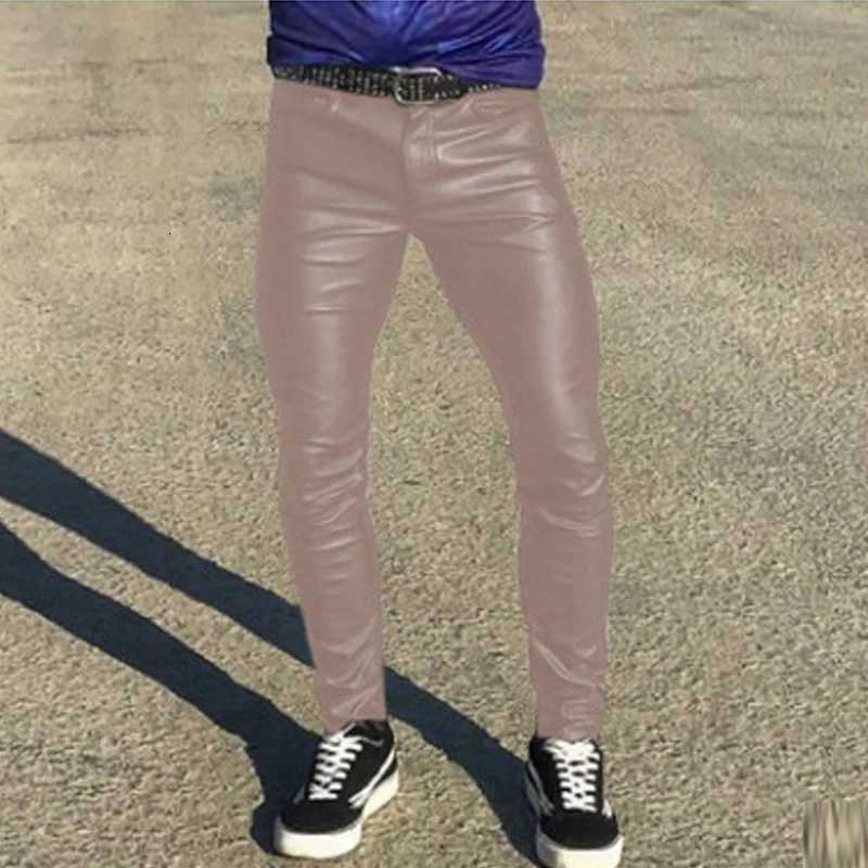 Fashion Mens Slim Fit Leather Pants Solid Color Mid Waist Tight Stretch PU Trousers 2023 Spring Autumn Streetwear Vintage Pants W250819